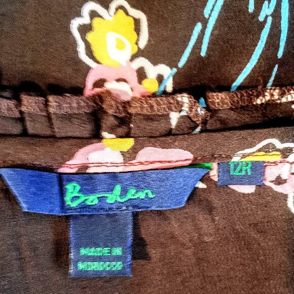 Boden Espresso Brown Floral Ruffle Neck Midi Dress - Picture 4 of 6